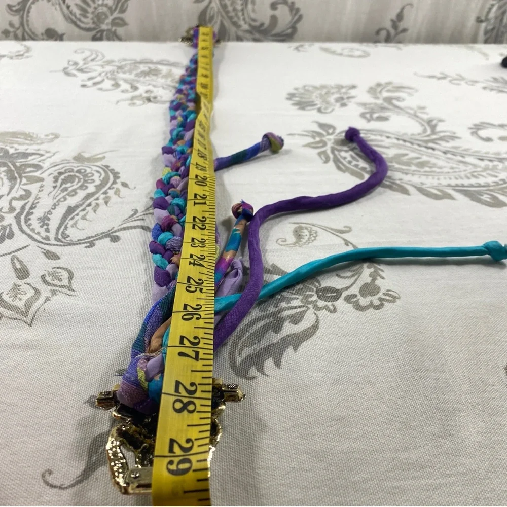 Vintage Kissing Frogs Boho Hippie Braided Fabric &‎ Cord Waist Accent Belt